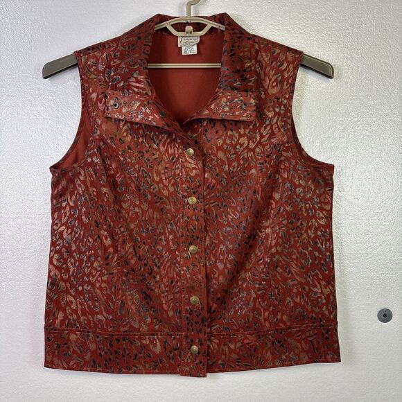 Company Collections Animal Print Top Womens Blouse Sz XL Rust Gold Black snap‎ - Picture 1 of 8